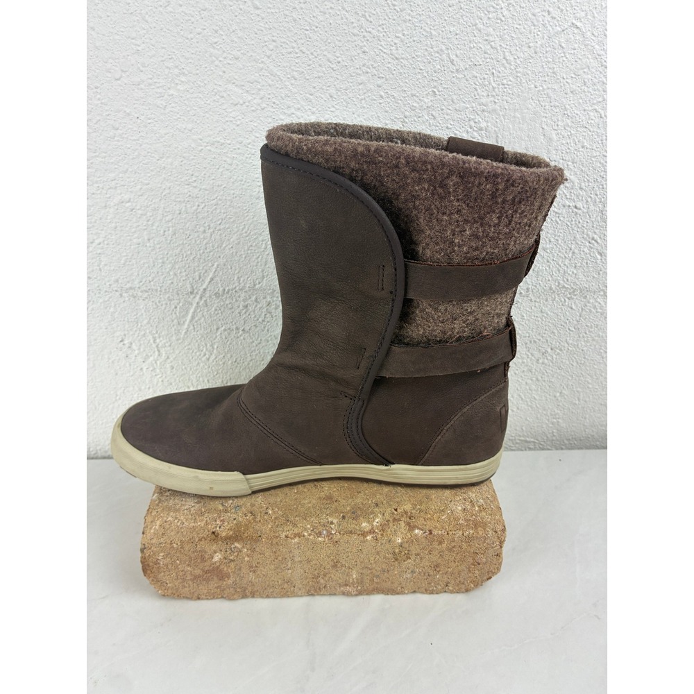 Helly Hansen Brown Leather Wool Blend Buckle Winter Boots Size 8.5 Gorpcore Cozy - Picture 4 of 14